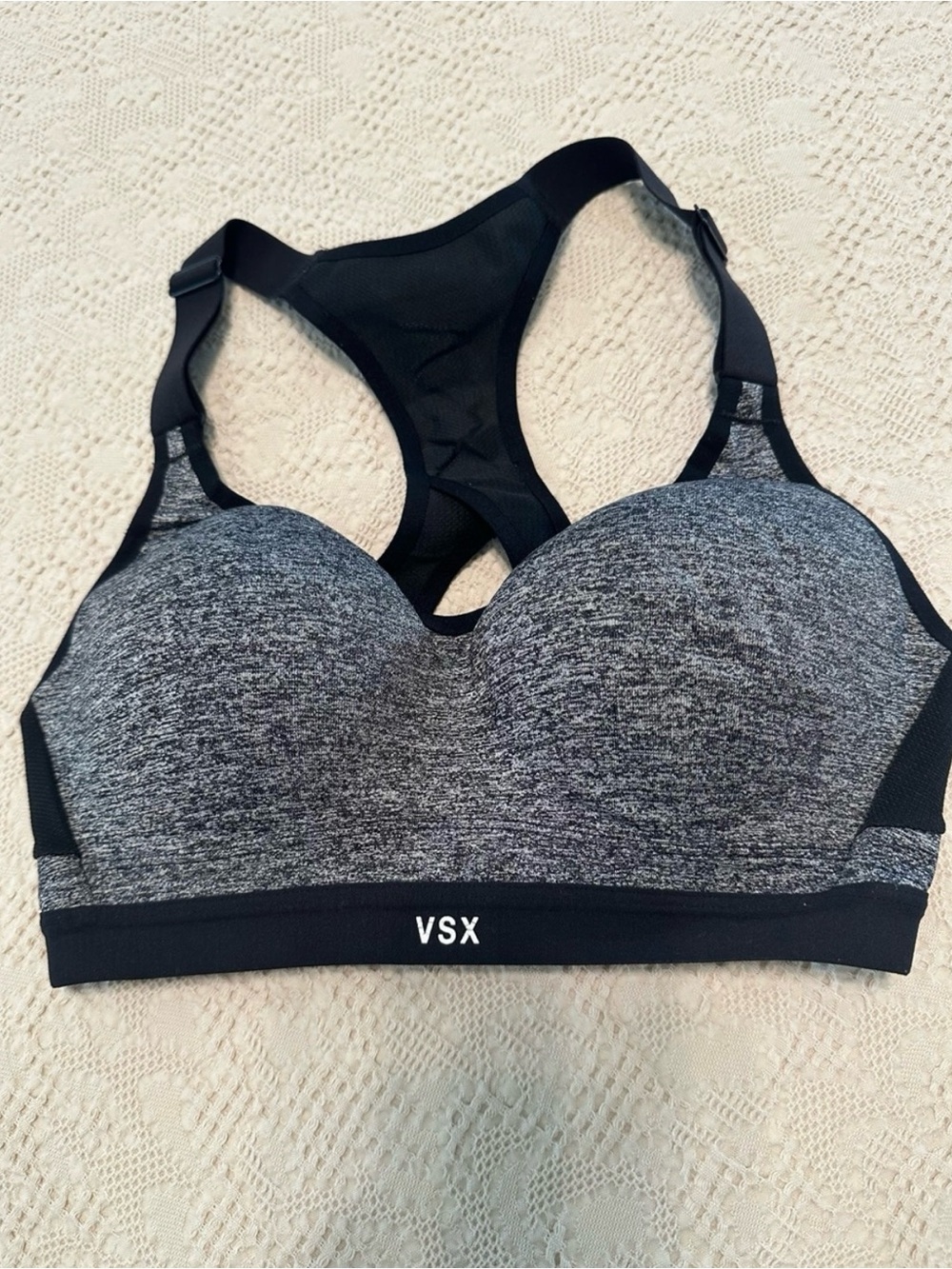 Victoria's Secret VSX Sport Heathered Black & Gray Racerback Sports Bra 32C - Picture 6 of 9